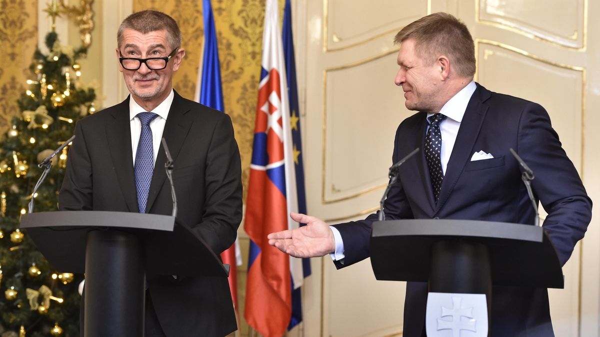 Český a slovenský premiér na společné tiskové konferenci