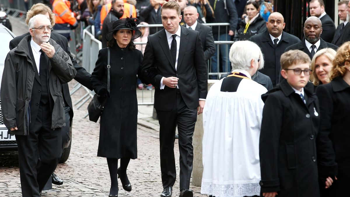 Jane Hawking and her son Timothy arrive at Great St Marys Church, where the funeral of theoretical physicist Prof Stephen Hawking is being held.