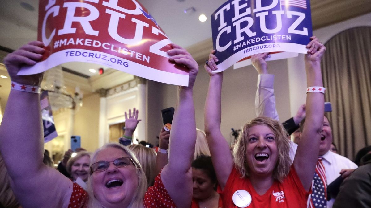 Radost příznivců republikánského senátora Teda Cruze po jeho vítězství v Texasu 