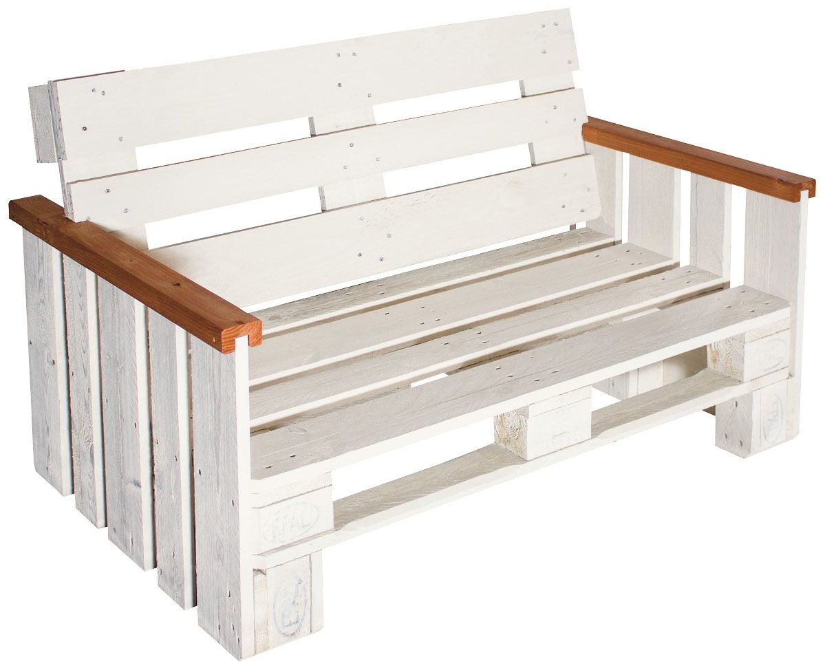 Zahradní lavici natřeme na bílo, původní barvu dřeva ponecháme pro zpestření područkám.