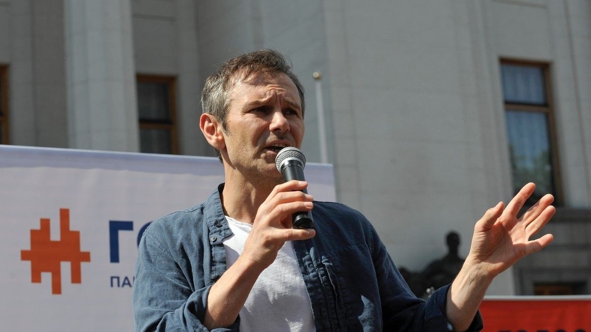 Svjatoslav Vakarčuk při mítinku v Kyjevě