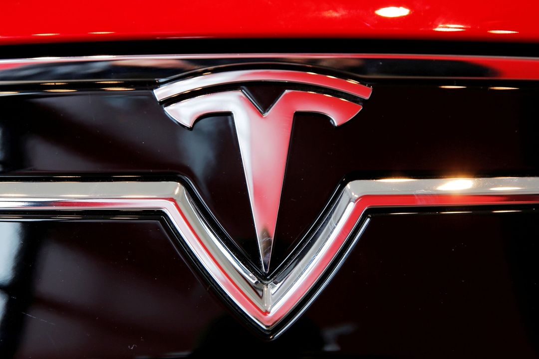 Logo Tesly na vozu Model S