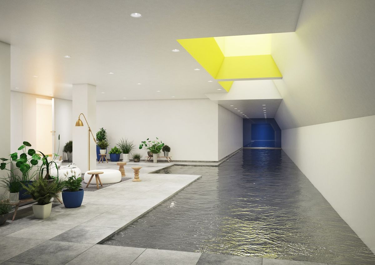 V hotelu je i menší bazén. Architekti pro něj zvolili klidné, až minimalistické prostředí, které vychází vstíc návštěvníkově potřebě po odpočinku bez zbytečného vyrušování a rozptylování.