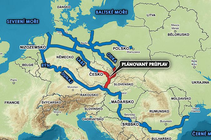 Návrh vedení kanálu Dunaj-Odra-Labe 