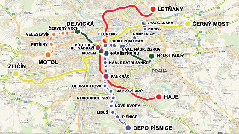 Plánovaná druhá část trasy metra D z náměstí Míru na Vysočanskou