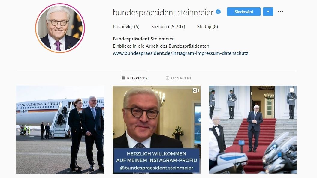 Německý prezident Frank-Walter Steinmeier má vlastní účet na Instagramu.