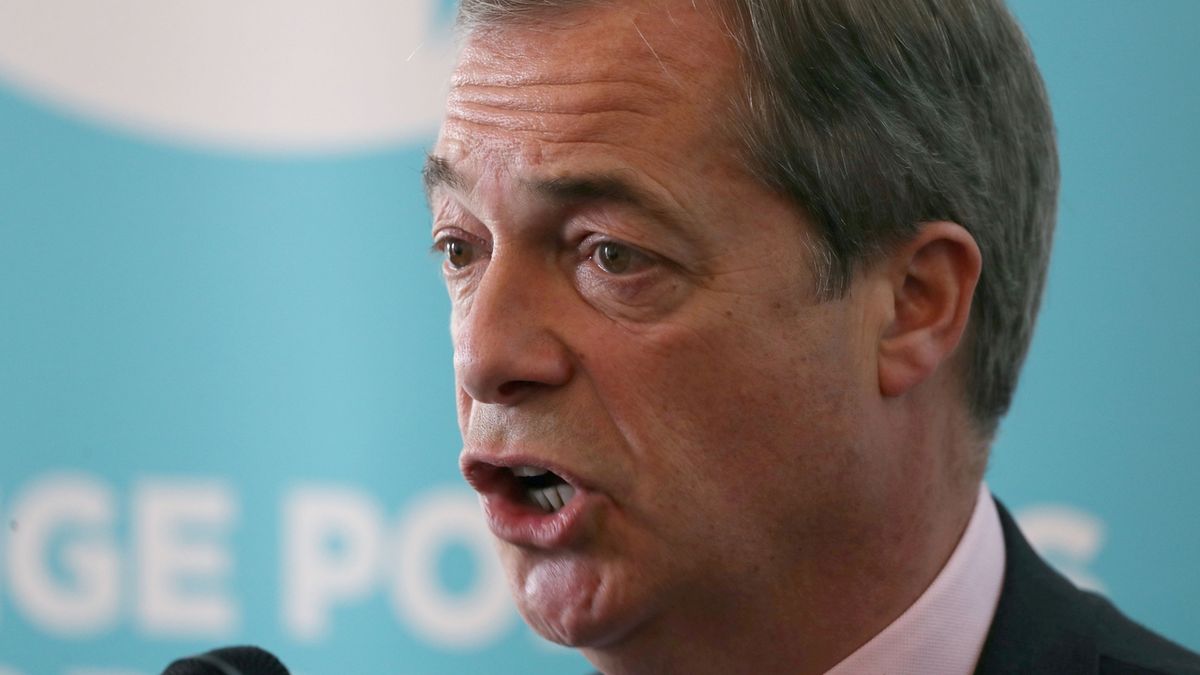Nigel Farage na záběru z června 2019.