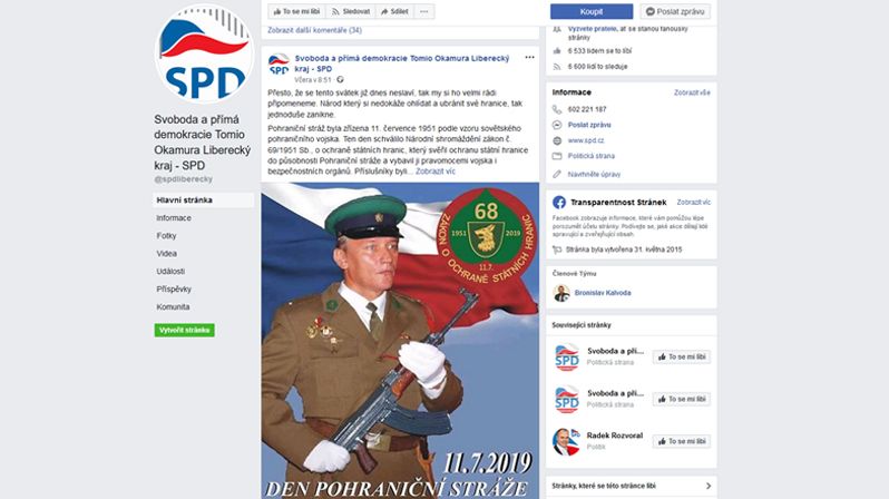 Příspěvek na facebookovém profilu liberecké SPD