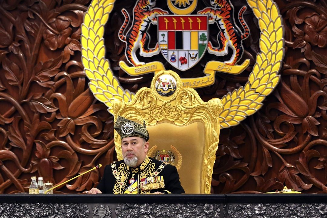 Malajsijský král Muhammad V. na snímku z července 2018 při proslovu v parlamentu v Kuala Lumpur. 