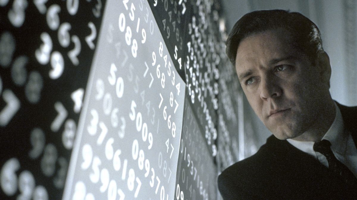 Herec Russell Crowe v roli schizofrenika matematika Johna Nashe ve filmu Čistá duše.