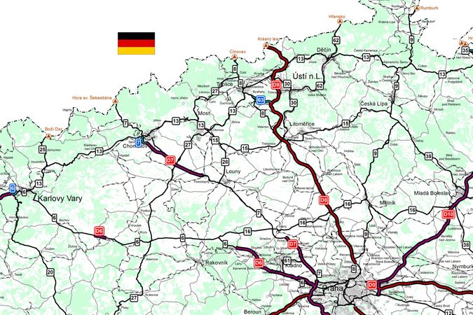 Dálnice D8 vede z Prahy do Německa směrem na Drážďany.