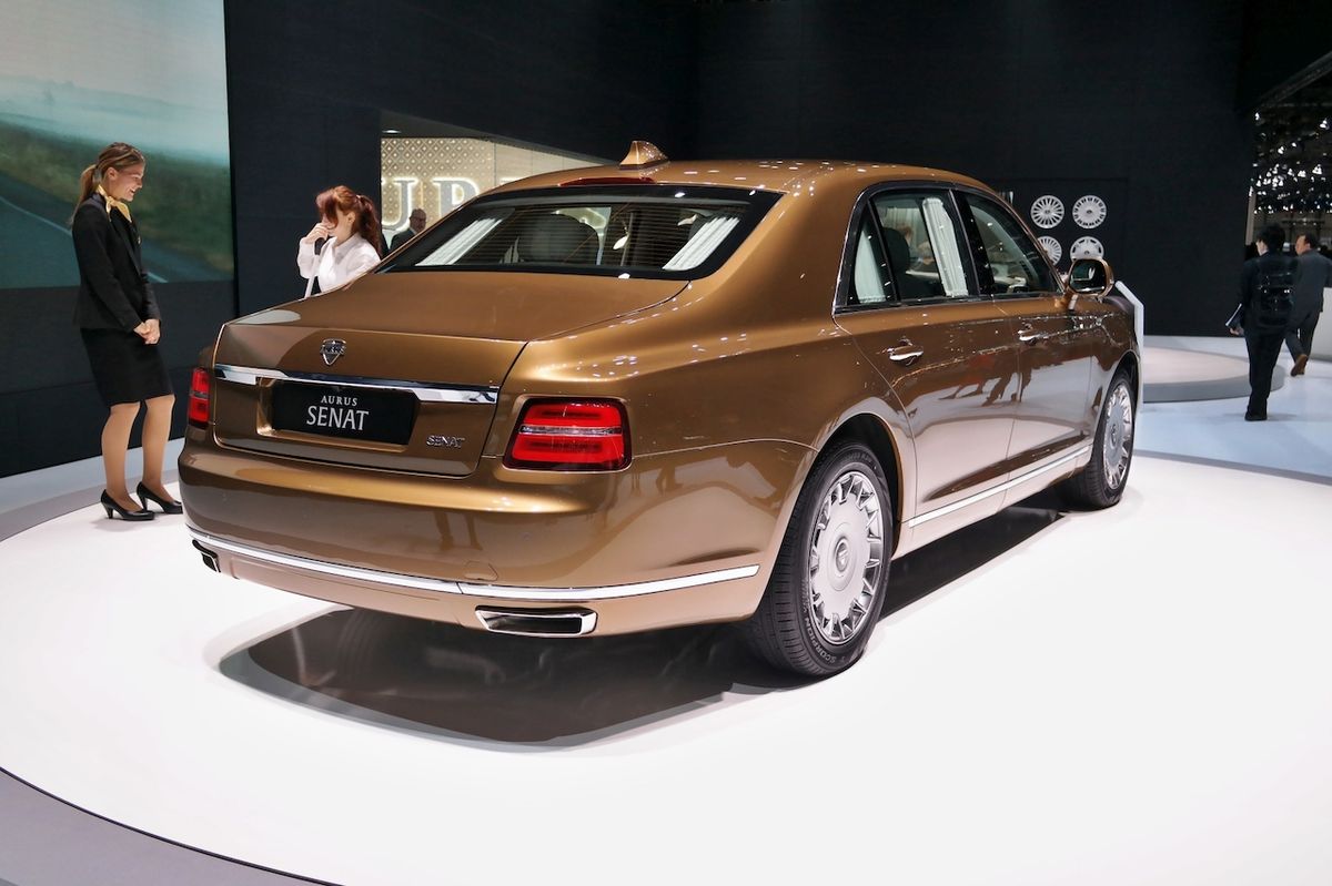An Aurus Senat model at the Geneva Motor Show in 2019.