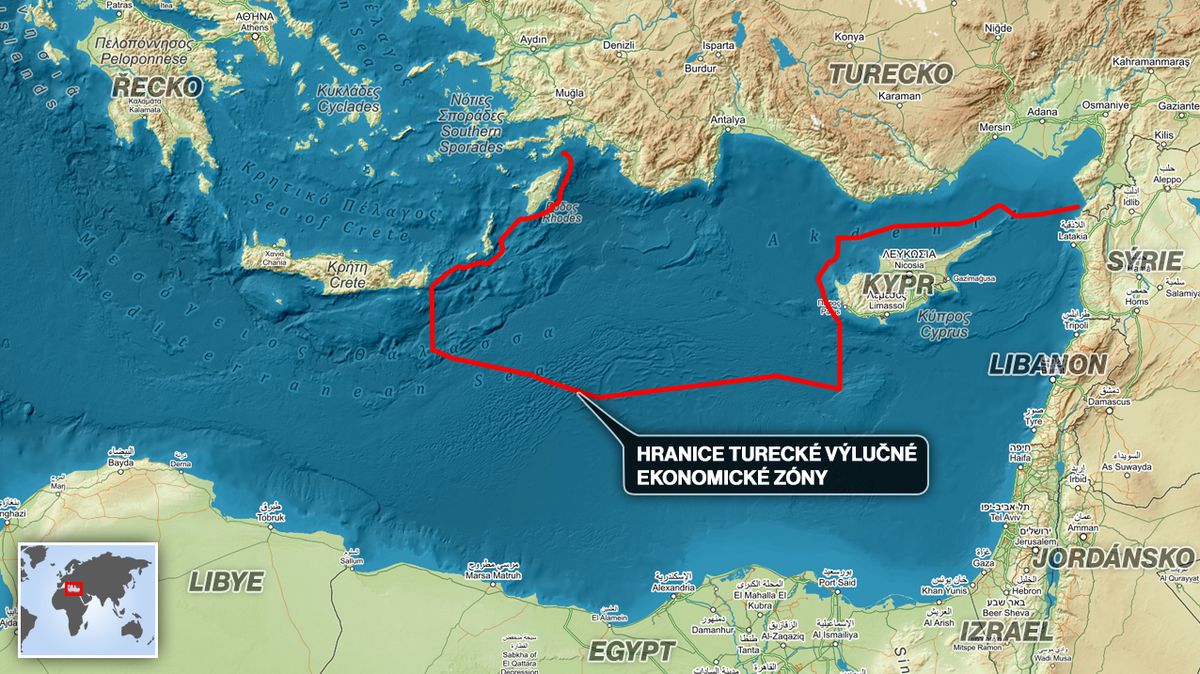 Turecká představa jeho výlučné ekonomické zóny ve Středozemním moři