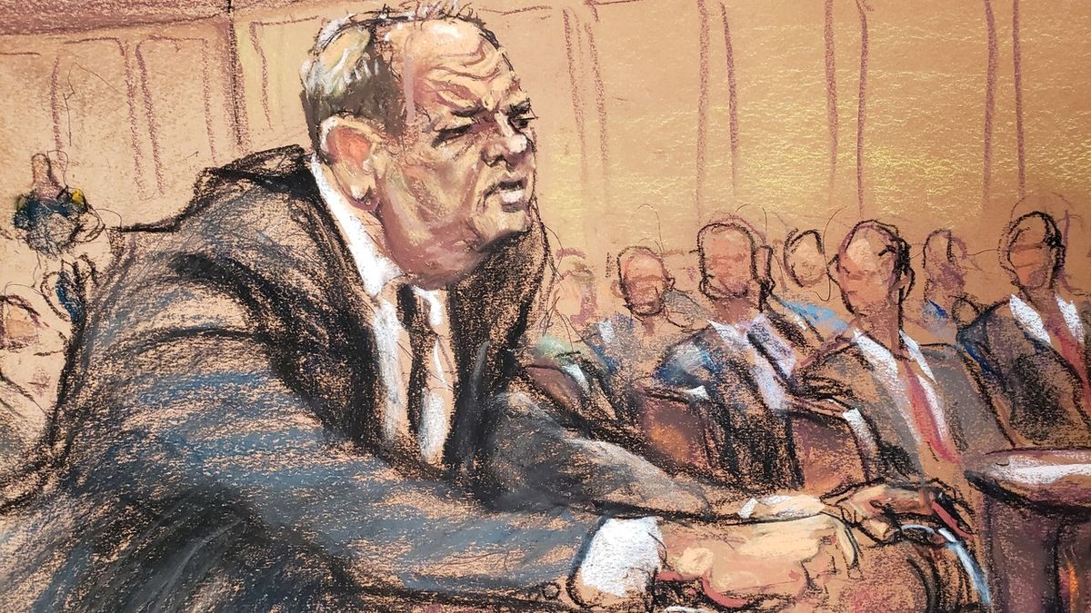 Skica Harveyho Weinsteina u soudu
