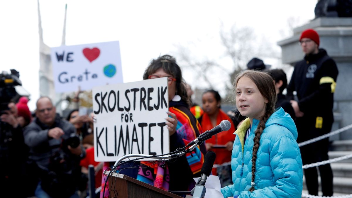 Greta Thunbergová na protestu v Edmontonu