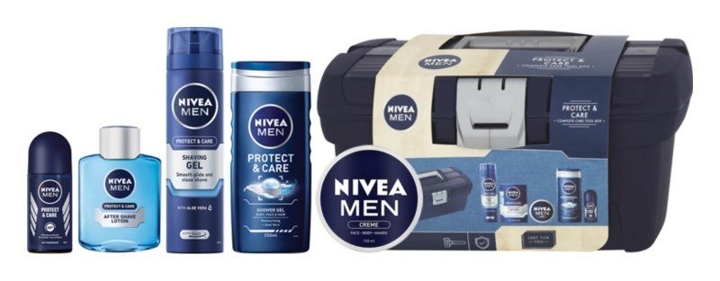 Nivea Men Toolbox - obsahuje osvěžující vodu po holení, sprchový gel pro muže, univerzální krém, gel na holení a kuličkový antiperspirant, 559 Kč.