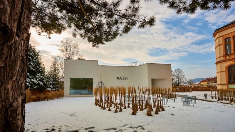 Klatovský Pavilon skla PASK v zimě, rok 2017