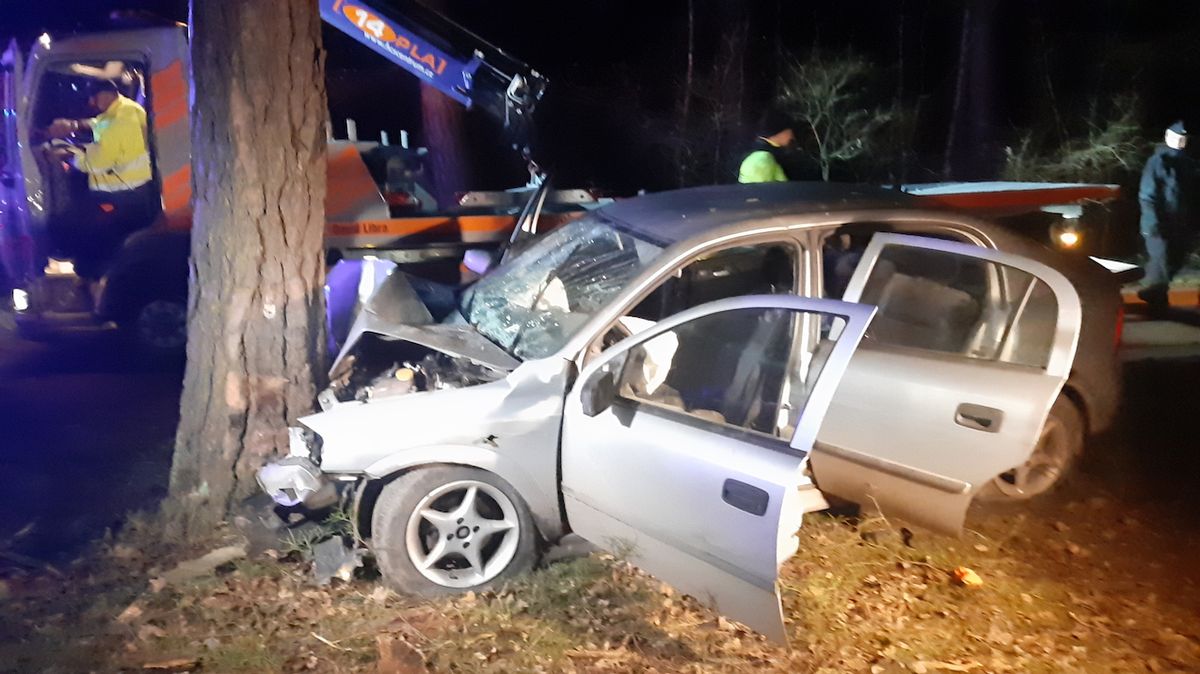 Řidič zahynul na polní cestě v Mydlovarech, narazil do stromu