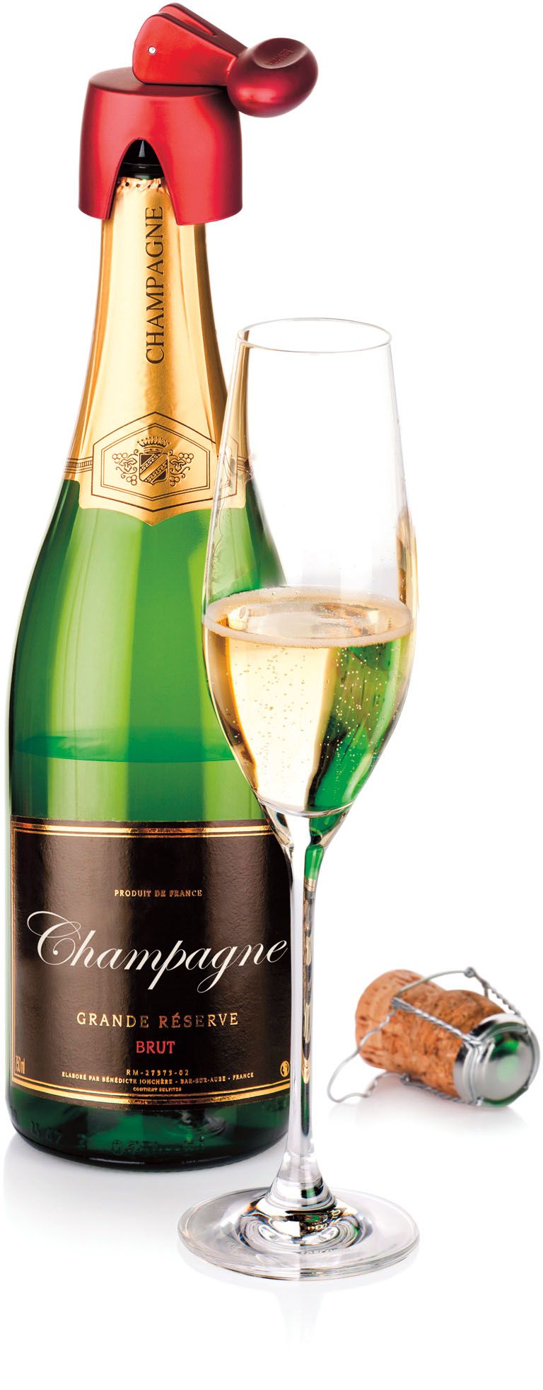 Chraňte bublinky. Uzávěr uchová bublinky v šampaňském nebo v šumivém vínu i po otevření, zvládne i krátkodobé skladování v lednici. Cena 149 Kč.