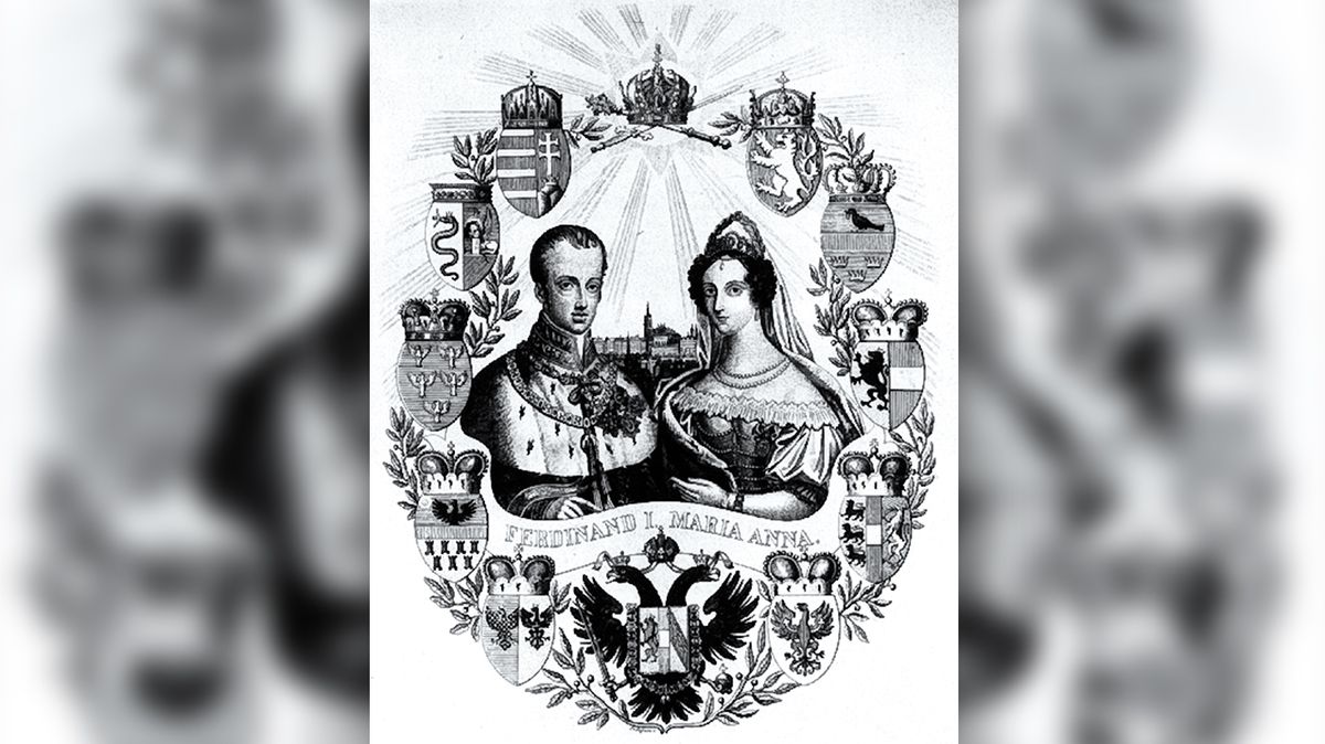 Ferdinand V., přezdívaný trdlo Ferdáček, s manželkou Marií Annou – český lid se mu často vysmíval.