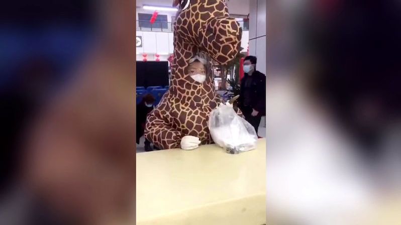 Když nemáte respirátor, použijte žirafu. Záběry z čínského města obletěly svět