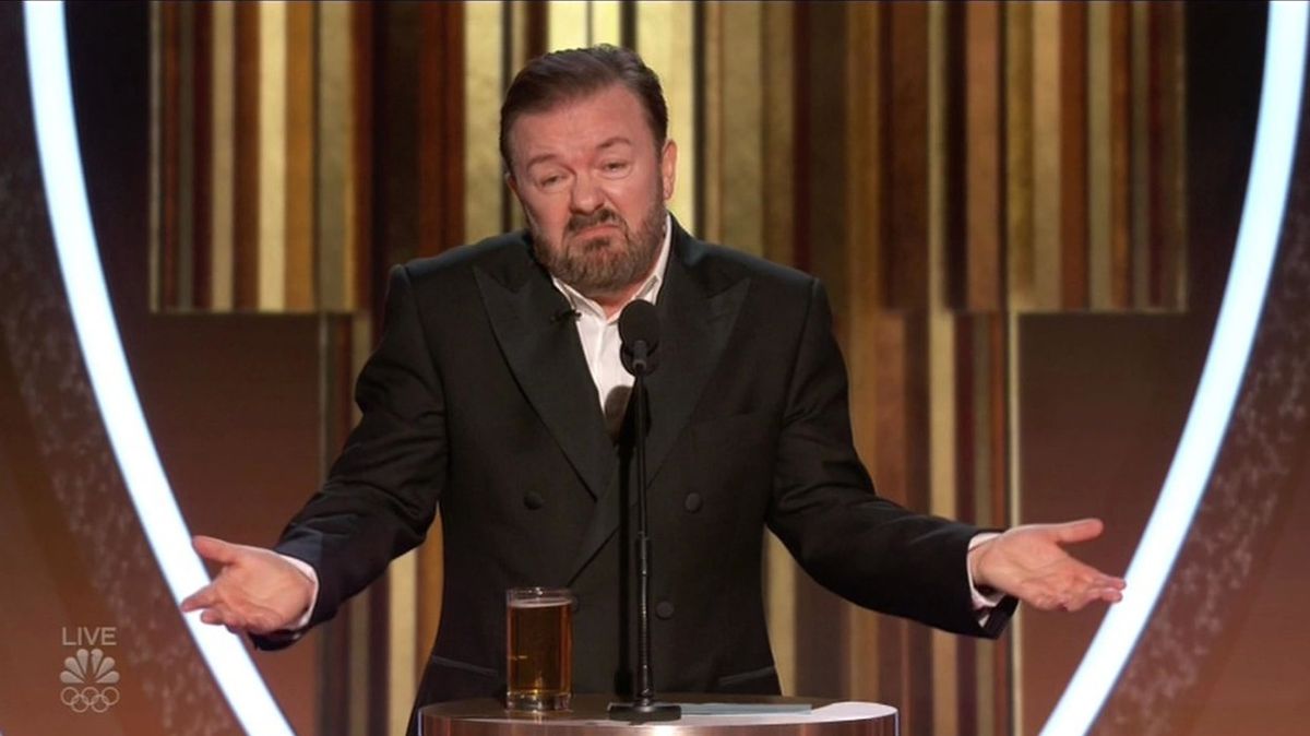 Ricky Gervais během 77. ročníku udílení Zlatých glóbů