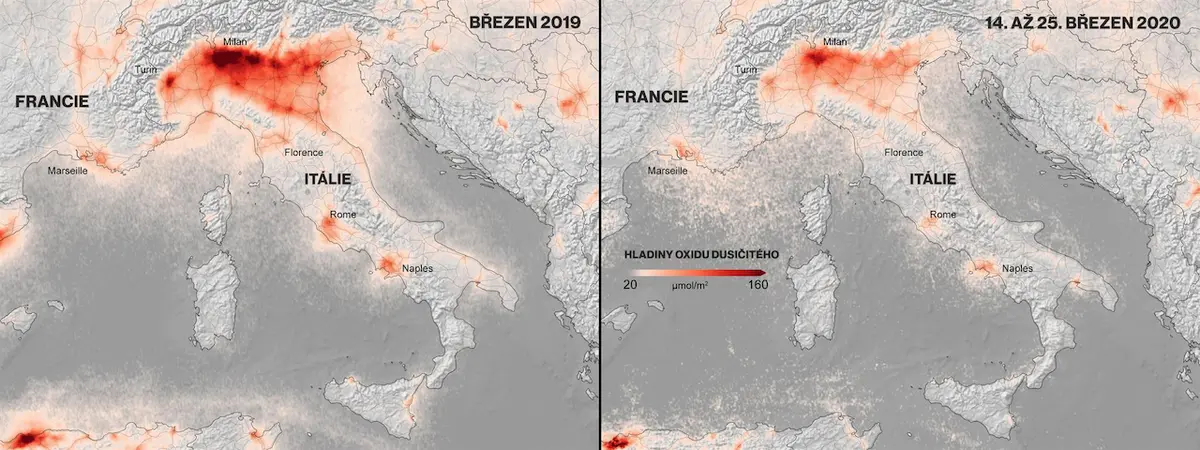 Vývoj koncentrace oxidu dusičitého nad Itálií