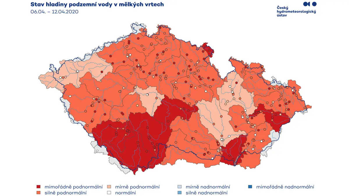 Groundwater level in shallow wells - 6.4.  to 12.4.  2020