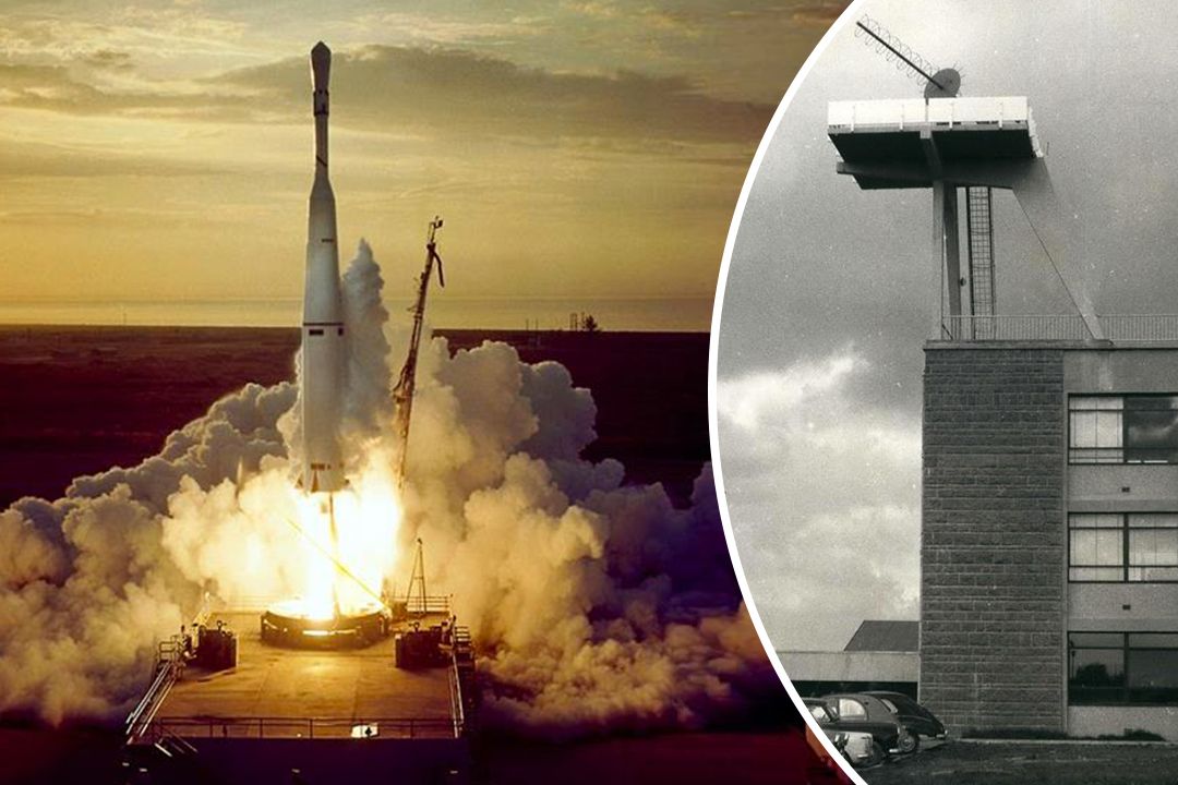 Vlevo start rakety Thor-Able 1. dubna 1960 s družicí Tiros 1. Vpravo snímek z roku 1963 s meteorologickým centrem ve francouzském Lannionu, jak přijímá signály z pozdější družice Tiros 8.