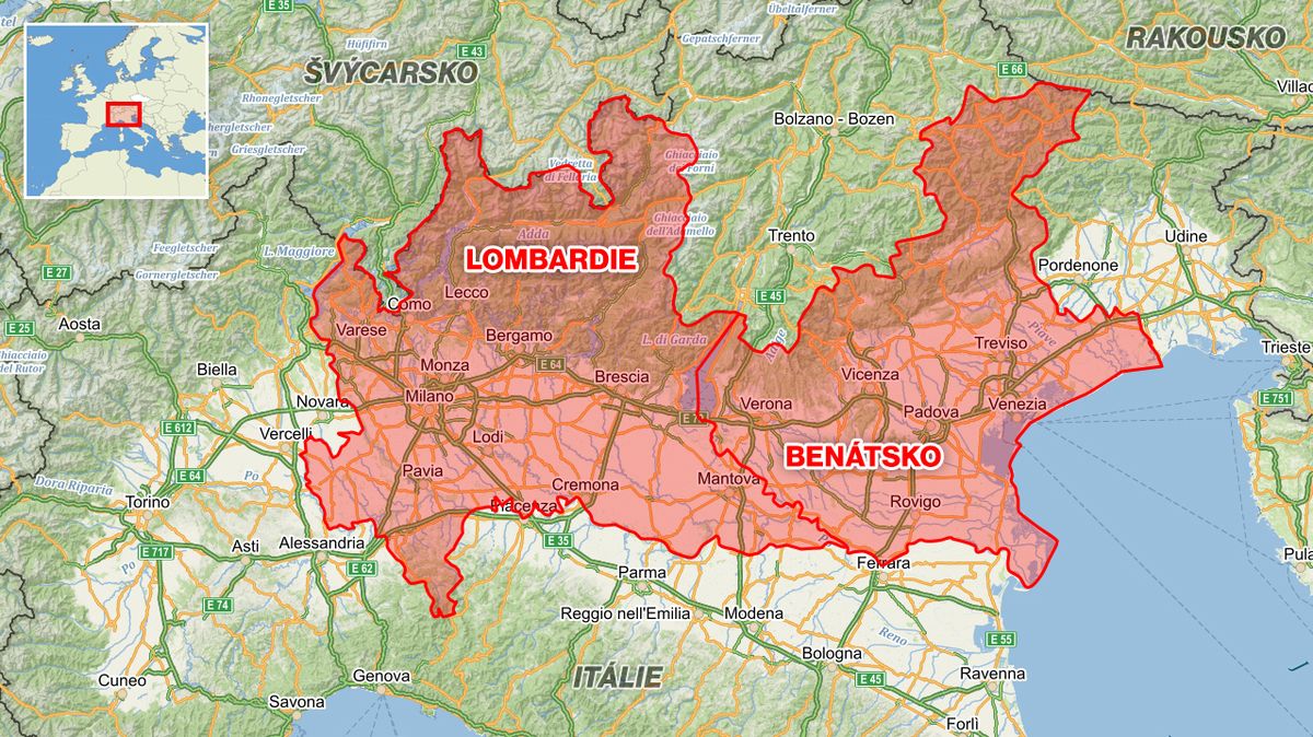 Italské regiony Lombardie a Benátsko.