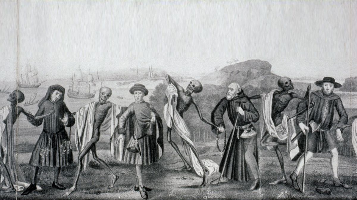 V časech hromadného umírání se častým námětem umělců stal danse macabre (z francouzštiny), tanec smrti.