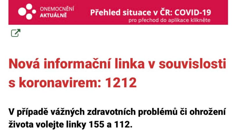 Ke koronaviru bude fungovat nová infolinka 1212