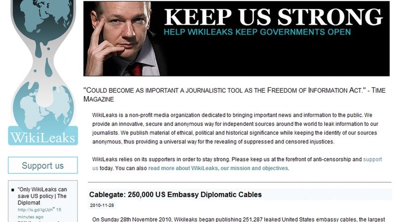 Náhled stránky WikiLeaks, kde provozovatelé žádají příznivce o finanční podporu.