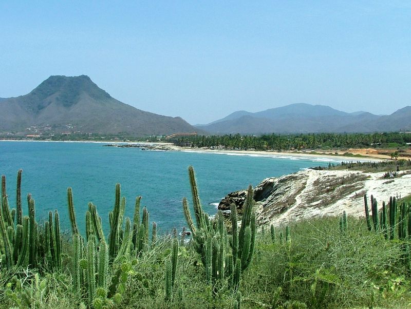 Na ostrově se snoubí tropická vegetace a kaktusy a bílým pískem.