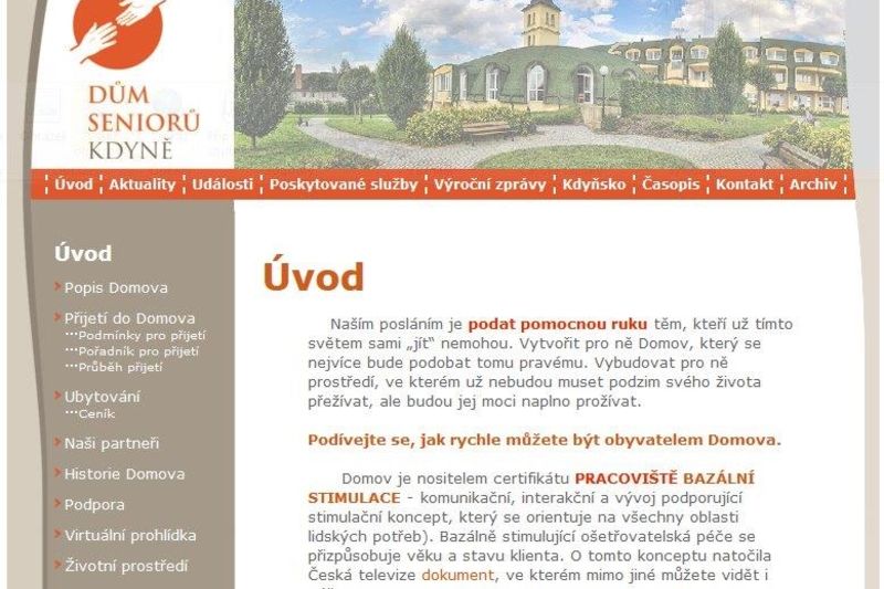 Původní webové stránky Domu seniorů Kdyně.