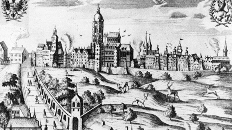 Kresba Pražského hradu z období defenestrace v roce 1618