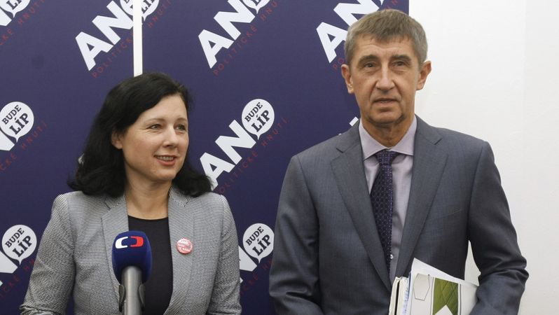 Předseda ANO Andrej Babiš a místopředsedkyně hnutí Věra Jourová