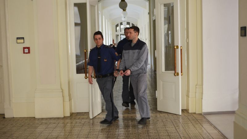 Tomáš Toman s doprovodem policie jde před Městský soud v Praze. 