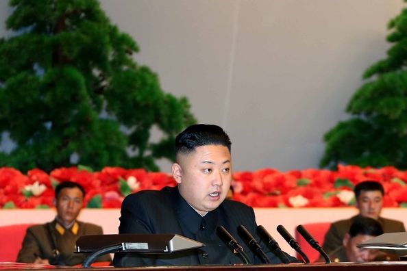 Kim Čong-un při projevu 