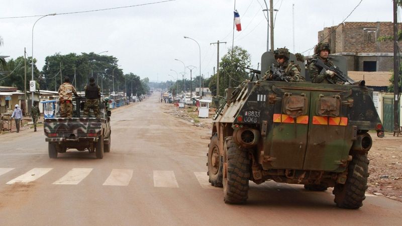 Francouzské vojenské vozidlo v Středoafrické republice. 