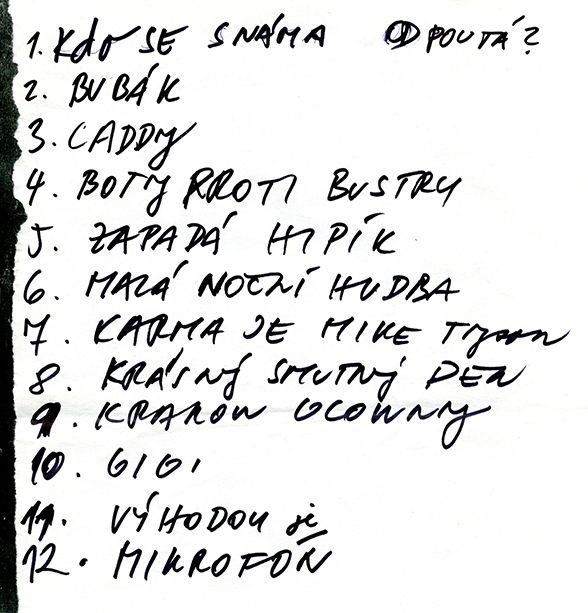 Seznam skladeb na desce tak, jako ho napsal Márdi.
