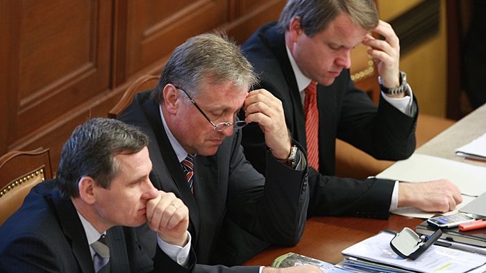 Lídři koalice, zleva Jiří Čunek, Mirek Topolánek a Martin Bursík