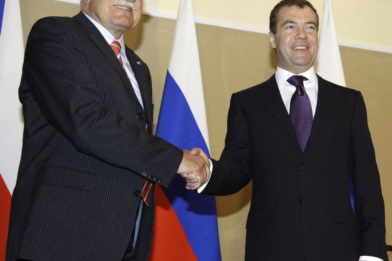 Prezident Václav Klaus s ruským prezidentem Dmitrijem Medvěděvem v Chabarovsku