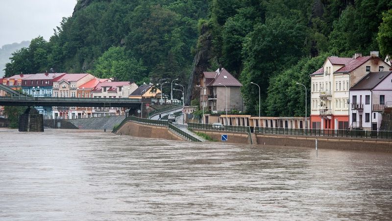 Povodňová situace 3. června dopoledne v Děčíně 