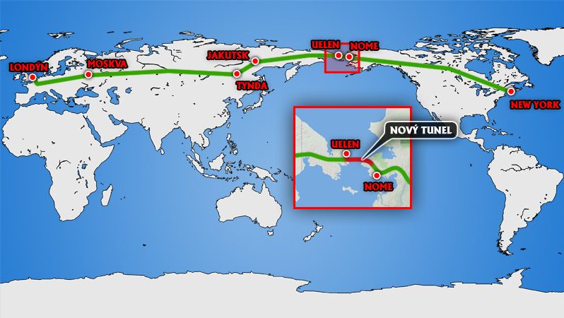 Mapa podmořského spojení mezi Asií a Severní Amerikou