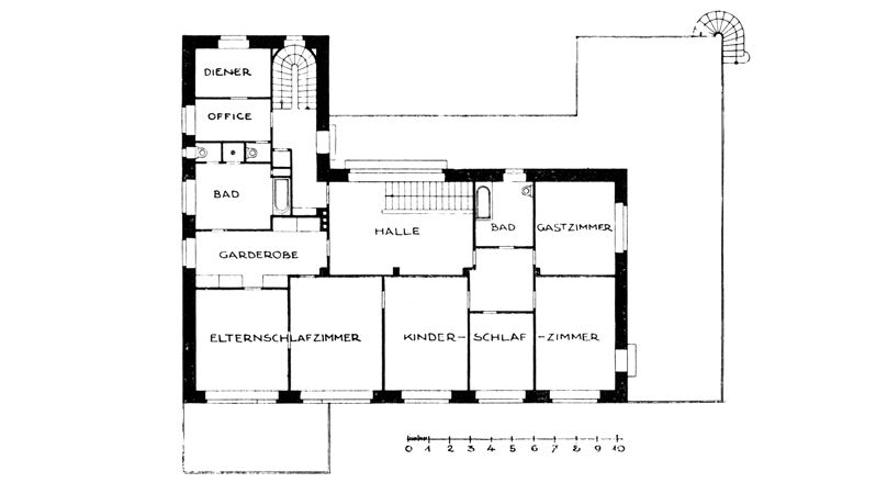 Půdorys prozrazuje interiérové uspořádání Haasovy vily.