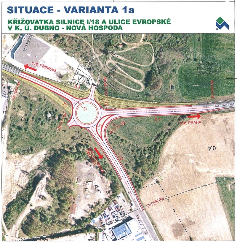 Varianta 1A okružní křižovatky Dubno - Nová Hospoda na plánovaném jihovýchodním obchvatu Příbrami.