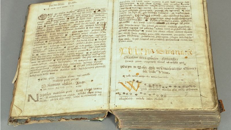 Kunwaldský, Jakub: Kancyonál Cžeský. Genž gest Kniha Pijsnij Duchownijch Ewangelistských, Olomouc 1576 (před restaurováním)