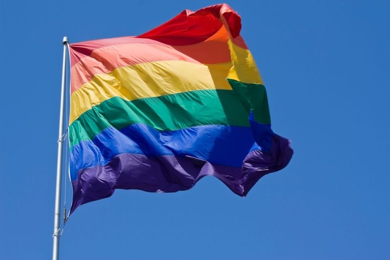 Duhová vlajka je symbolem hnutí LGBT (lesbiček, gayů, bisexuálů a transvestitů).