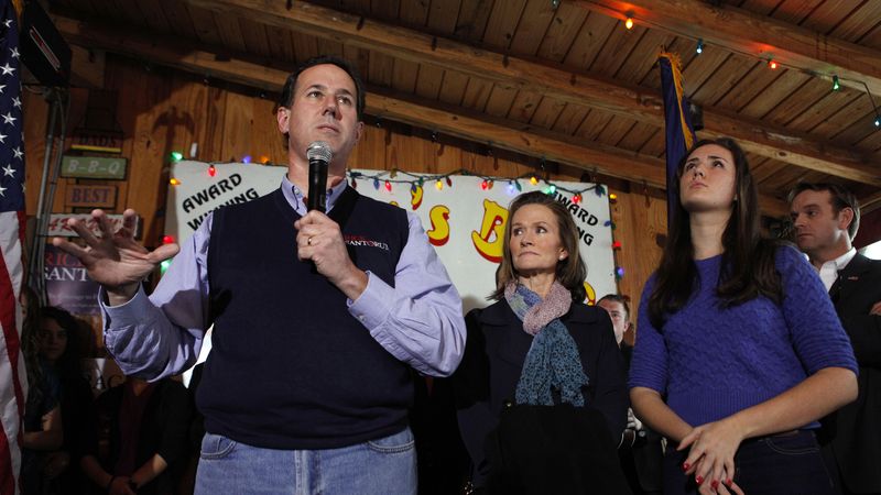 Rick Santorum v Lexingtonu na mítinku se svou dcerou Sarah 